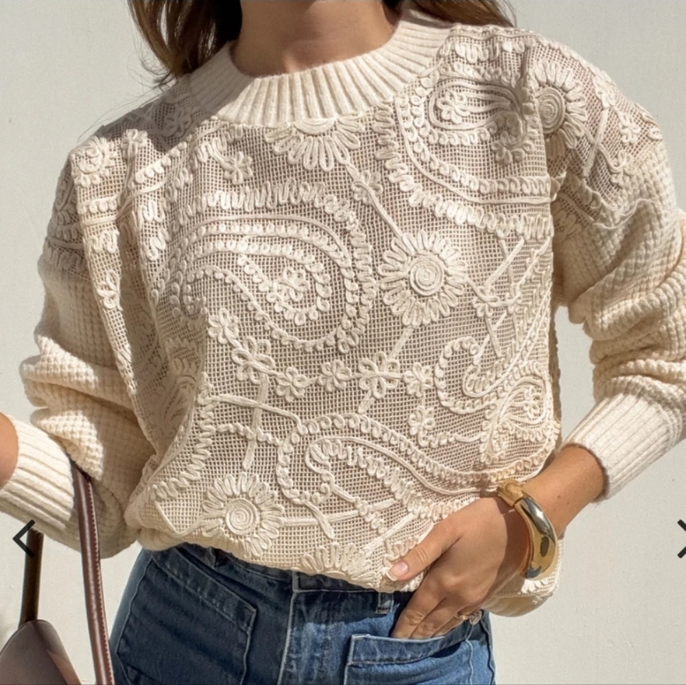 Stitch + Feather Kya Embroidered Knit Sweater Small